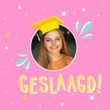 Hippe roze geslaagd kaart met naam er op - Woohoo geslaagd! 2
