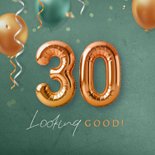 Hippe verjaardagskaart 30 met feestelijke heliumballonnen 2