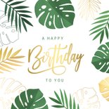 Hippe zomerse jungle verjaardagskaart met Monstera bladeren 2