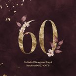 Jubileumkaart 60 jaar goud met aquarel bloemen 2
