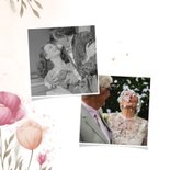 Jubileumkaart waterverf bloemen met foto en koperen hartjes 2