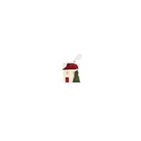 Kerst-verhuiskaartje rood busje met huis en kerstboom Achterkant