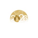 Kerstkaart 2026 gouden kerstbal en sneeuw Achterkant