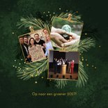 Kerstkaart 2027 groen dennentakjes goud bedankt topper 2