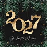 Kerstkaart 2027 met kerstballen in goud 2