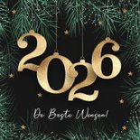 Kerstkaart 2027 met kerstballen in goud 2