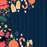 Kerstkaart blauwe streep en roze figuren 2