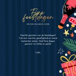 Kerstkaart blauwe streep en roze figuren 3