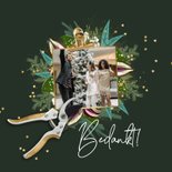 Kerstkaart botanisch bloemen snoeischaar sterretjes in goud 2
