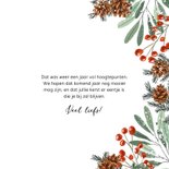 Kerstkaart botanische takken dennenappel strik foto 3