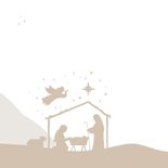 Kerstkaart christelijk beige kerststal engel silhouet 2