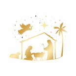 Kerstkaart christelijk kerststal jozef maria engel goud 2