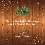 Kerstkaart foto hout kerstkrans confetti goudlook 3
