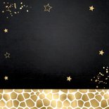 Kerstkaart foto panterprint sterren confetti goudlook 2026 Achterkant