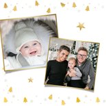 Kerstkaart fotokaart met eigen foto en gouden kerstboompjes 2