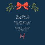 Kerstkaart fotokaart strik vintage bloemen donkerblauw geel 3