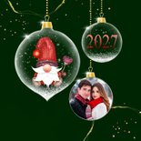 Kerstkaart glazen kerstbal met kabouter 2027 2