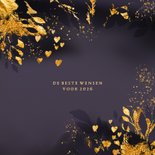 Kerstkaart goud paarse dennentakken 2