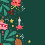 Kerstkaart groen met felle ornamenten vierkant 2