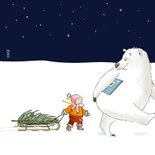 Kerstkaart - IJsbeer en meisje 2