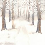 Kerstkaart in het bos met boom op fiets Achterkant