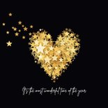 Kerstkaart kerst hart sterren sprankelend goud 2