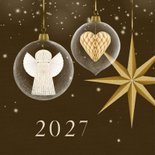 Kerstkaart kerstbal met hart en engel 2
