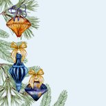 Kerstkaart kerstballen aan dennentakken 2