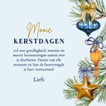 Kerstkaart kerstballen aan dennentakken 3