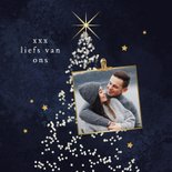 Kerstkaart kerstboom lichtjes sterren fijne kerst 2026 2