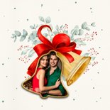 Kerstkaart kerstklokken met rode strik 2