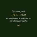 Kerstkaart kersttakjes krans goud hartjes foto 3