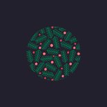 Kerstkaart kersttakken met rode ballen blauw vierkant Achterkant