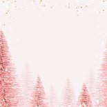 Kerstkaart magical pink merry christmas goud kerstbomen Achterkant