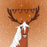 Kerstkaart Merrie Christmas illustratie paard met gewei 2