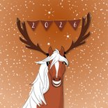Kerstkaart Merrie Christmas illustratie paard met gewei 2
