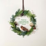 Kerstkaart 'Merry Christmas' kerstkrans met vogeltje 2