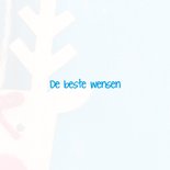 Kerstkaart met een houten rendier op een blauwe deur 3