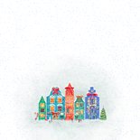 Kerstkaart met gezellig kerstdorpje 2