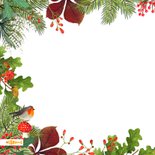 Kerstkaart met hert, roodborstjes en takjes 2