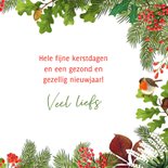 Kerstkaart met hert, roodborstjes en takjes 3