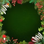 Kerstkaart met hert, roodborstjes en takjes Achterkant