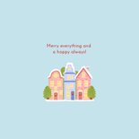 Kerstkaart met huisjes in de sneeuw en kerstbomen 2