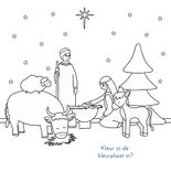 Kerstkaart met Jozef Maria en Jezus kleurplaat 2