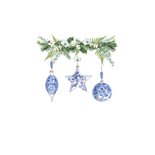 Kerstkaart met kerstballen in Delfts blauw 2