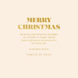 Kerstkaart met kerstballen in trendy kleuren en goudlook 3