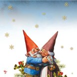 Kerstkaart met knuffelende kabouters in cirkel 2