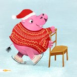 Kerstkaart met schaatsend nijlpaard 2