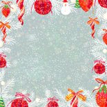 Kerstkaart met sneeuwman en kerstballen Achterkant