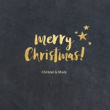 Kerstkaart met zwarte achtergrond en gouden letters 3
